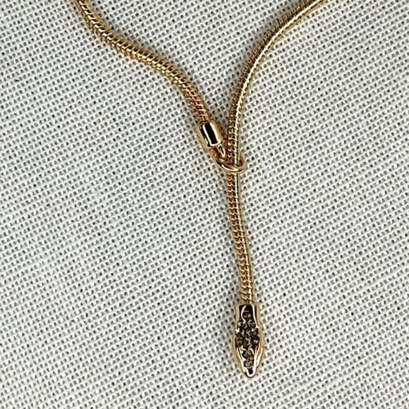 All Saints Necklace Gold Plated Pave Snake Head Lariat Pendant Slide - Picture 9 of 12